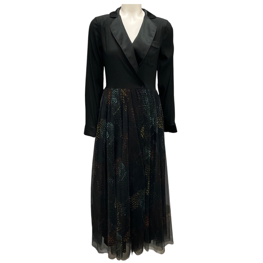 SARA ROKA BLACK MULTI 2023 KENJI TULLE MIDI WRAP DRESS